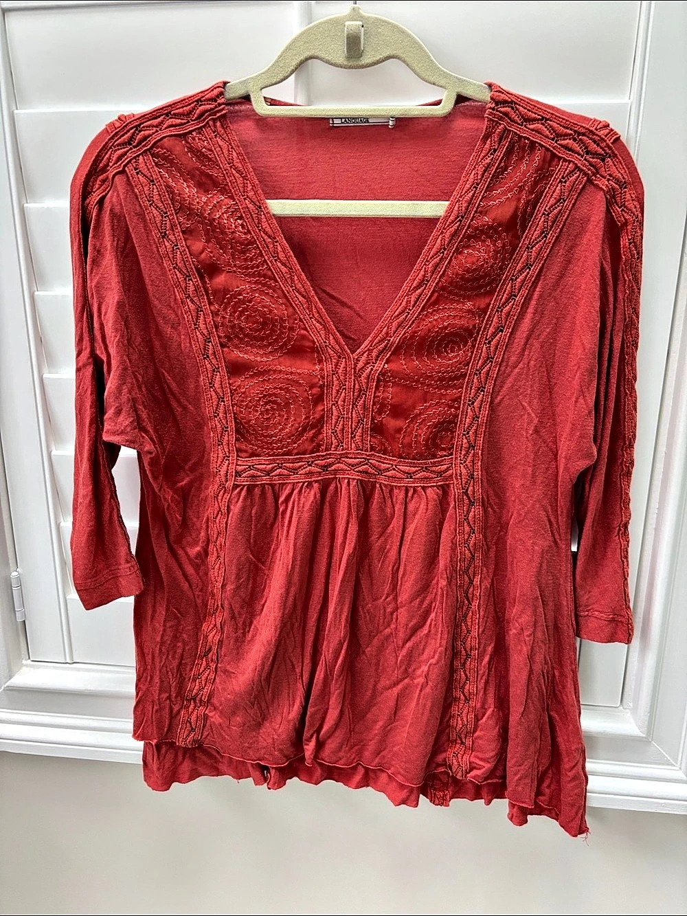 Language by Anthropologie Embroidered Blouse in Burnt Orange Size XS
